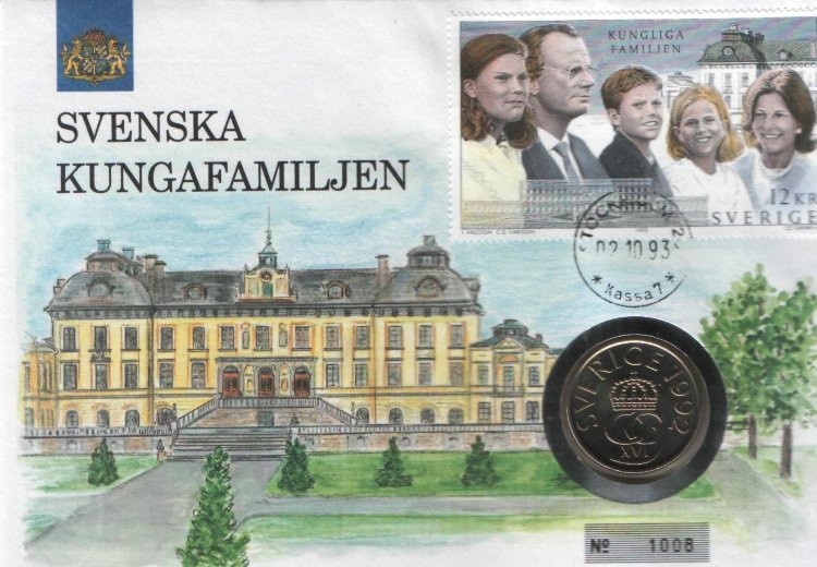 5 крон Швеция (1982-2001) UNC KM# 853-853.а (В конверте с маркой)