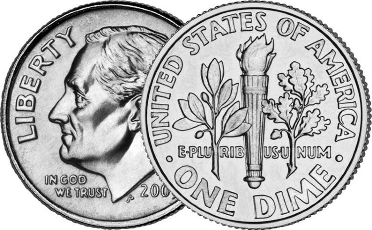 10 центов США /10 cents USA (1991) XF KM# 195a