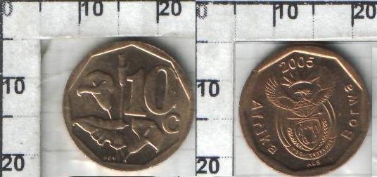 10 центов "Aforika Borwa" Южно-Африканская Республика (2005) UNC KM# 326