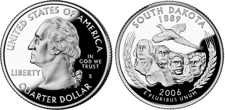25 центов США "Южная Дакота" (2006) UNC KM# 386 D