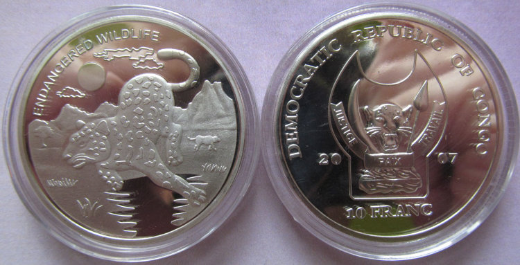 10 франков ДР Конго "Гепард" (2007) UNC 