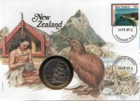 50 центов "Второй портрет королевы" Новая Зеландия (1967-1985) UNC KM# 37  (Вконверте с маркой)