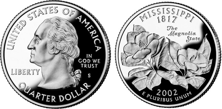 25 центов США "Миссисипи" (2002) UNC KM# 335 P   