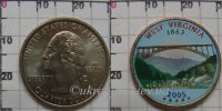 25 центов США "Западная Виргиния" (2005) UNC KM# 374 P Цветная