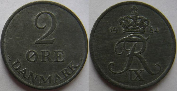 2 оре Дания (1948-1972) XF KM# 840.2