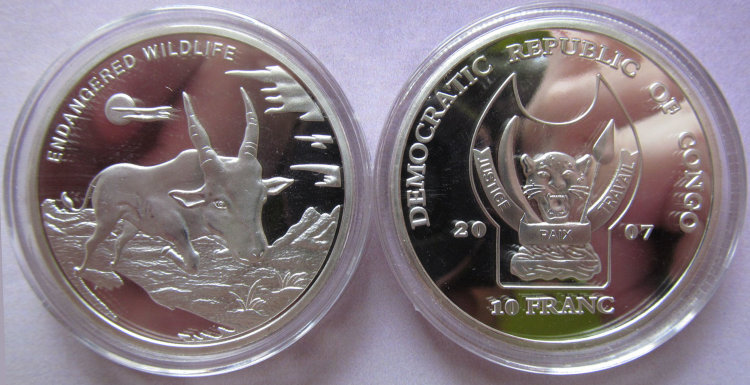 10 франков ДР Конго "Корова" (2007) UNC  