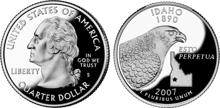 25 центов США "Айдахо" (2007) UNC KM# 398 D