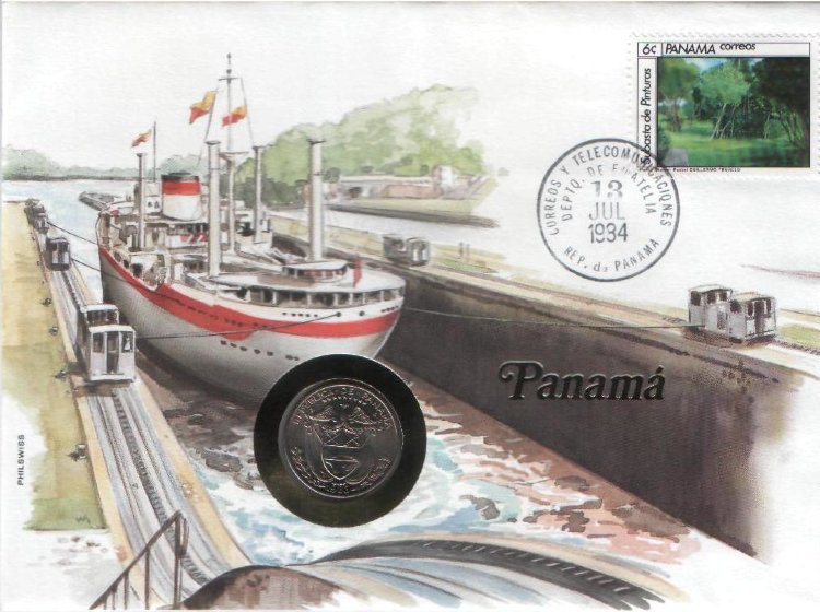 1/4 бальбоа Панама (1966-93) UNC KM# 11a (В конверте с маркой)