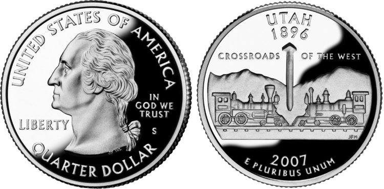 25 центов США "Юта" (2007) UNC KM# 400 D