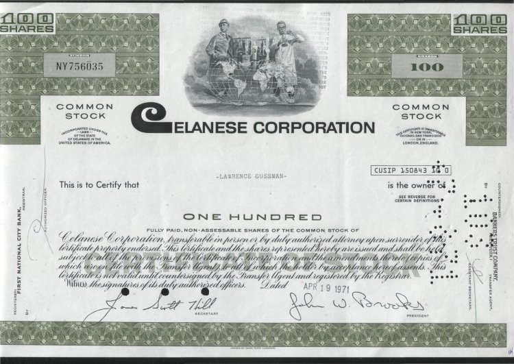  Aкция США "Celanese corporation" 1971