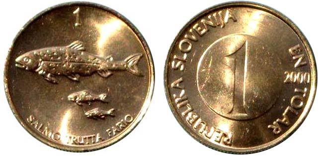 1 толар Словения "Форель" (2000-2001) aUNC KM# 4 