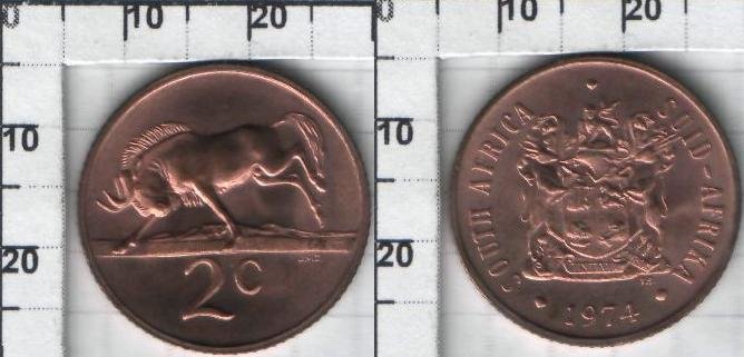2 цента  Южно-Африканская Республика "South Africa - Suid Africa" (1970-89) UNC KM# 83