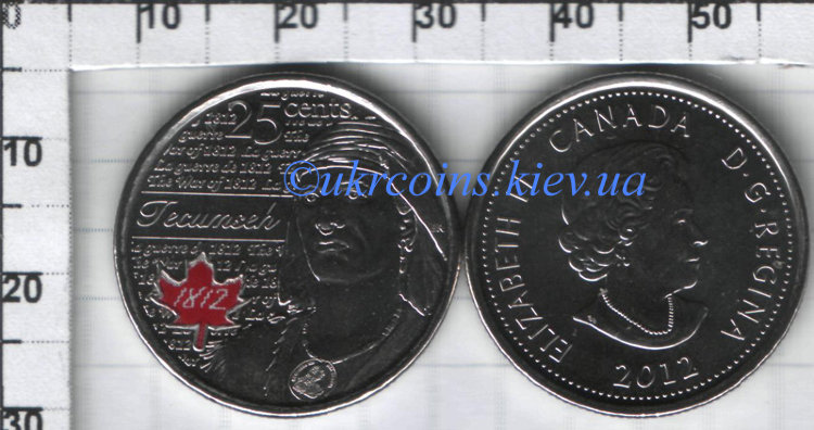 25 центов Канады "Война 1812 года - Текумсе" (2012) UNC KM# NEW Цветная