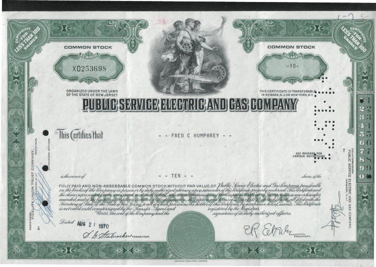  Aкция США "Public Service Electric And Gas Company" 1970
