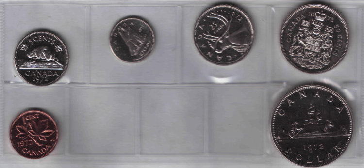 Набор Канады 1+5+10+25+50 центов+1 доллар (Второй портрет) (1972) UNC