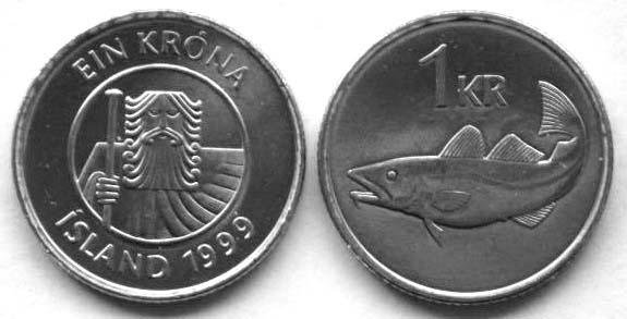 1 крона Исландия (1999-2007) XF KM# 27a