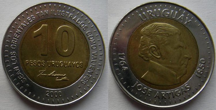 10 песо Уругвай (2000) UNC KM# 121