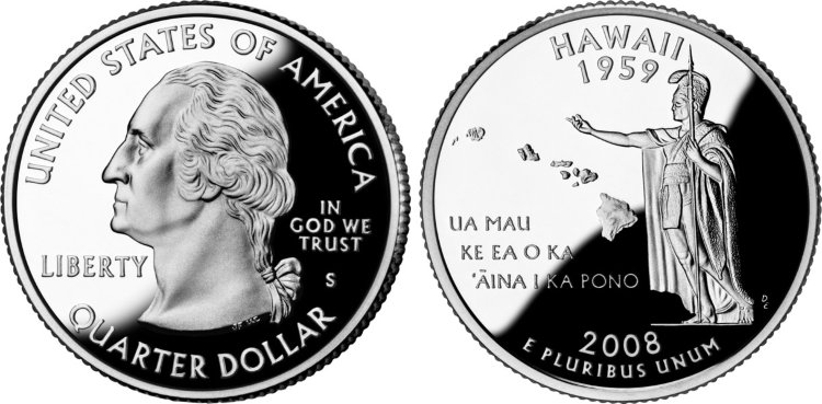 25 центов США "Гавайи" (2008) UNC KM# 425 D