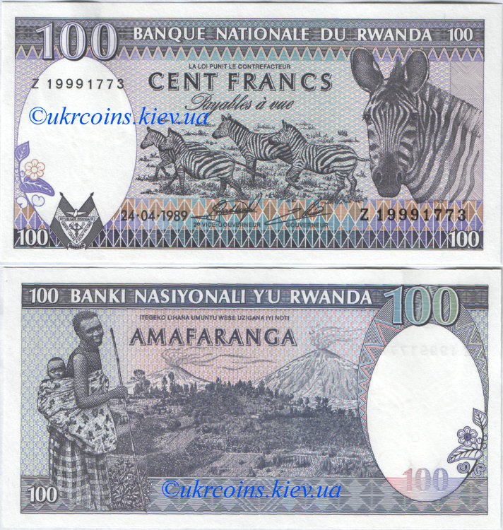 100 франков Руанда (1989) UNC RW-19