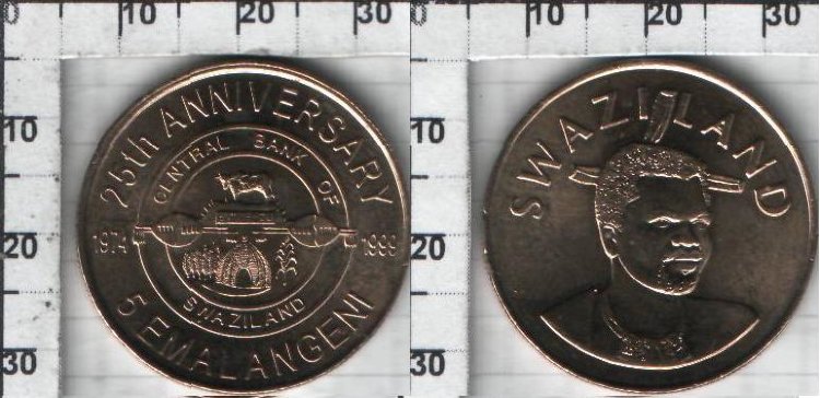 5 эмалангени"25-летие Центрального банка" Свазиленд (1999) UNC KM# 53