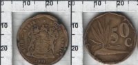 50 центов "SUID AFRIKA - SOUTH AFRICA" Южно-Африканская Республика (1991) VF KM# 137 
