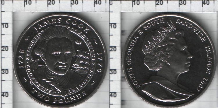 2 фунта "капитан Джеймс Кук"Южно-Сандвичевы острова(2007) UNC KM# 35