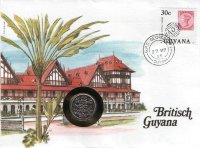 25 центов Гайана (1985) UNC KM# 34 (В конверте с маркой)