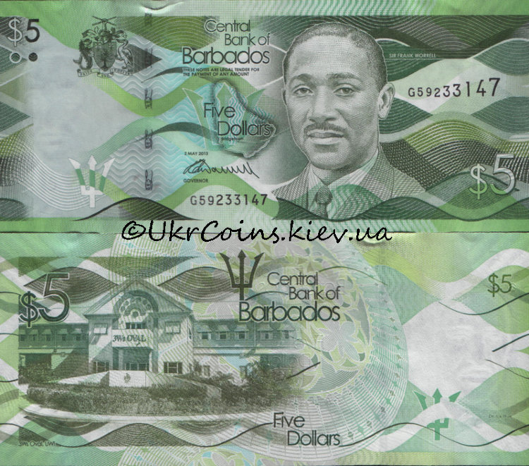 5 долларов Барбадос (2013) UNC BB-NEW