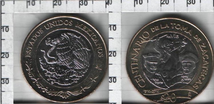 1111111gf.jpg 20 песо Мексика ( Toma de Zacatecas)(2014) UNC