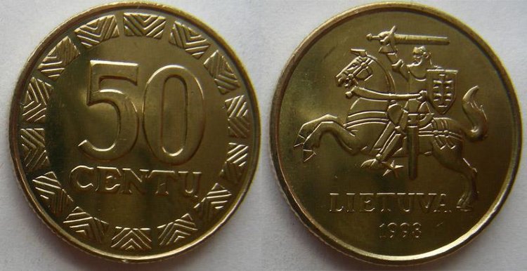 50 центов Литва (1997-2000) UNC KM# 108
