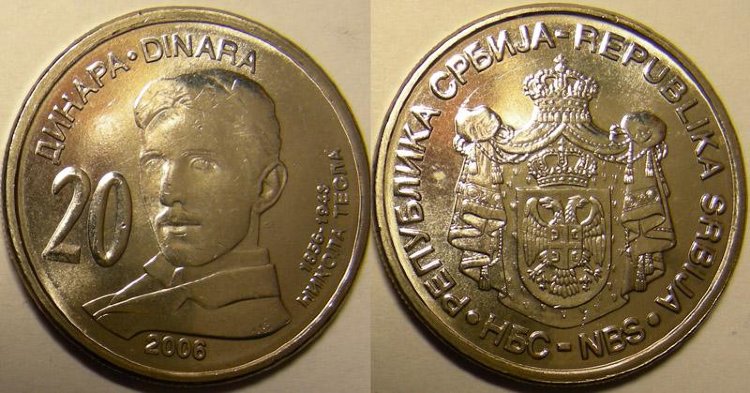 20 динар Сербия "Никола Тесла" (2006)  UNC KM# 42