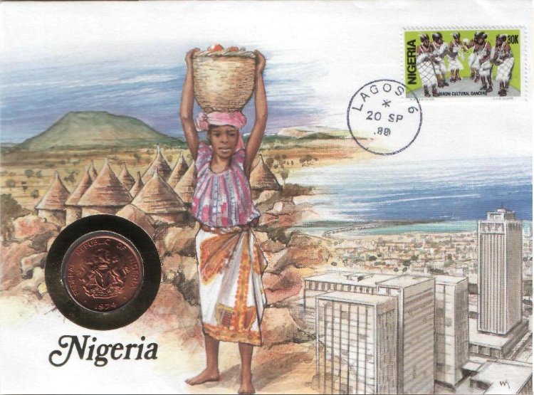 1 кобо  Нигерия (1974) UNC KM# 8 (В конверте с маркой)