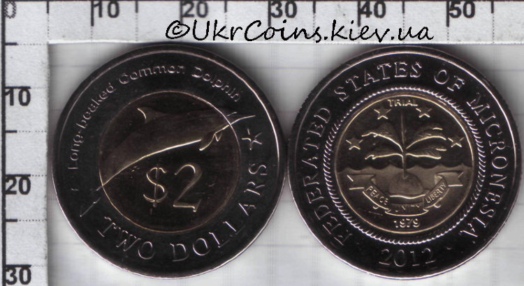2 доллара "Дельфин" Федеративные Штаты Микронезии (2012) UNC KM# NEW