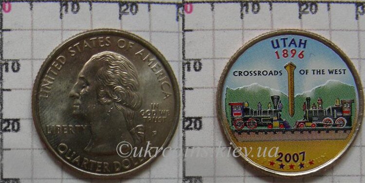 25_cents_2007_utah_colorg7.jpg 25 центов США "Юта" (2007) UNC KM# 400 Р Цветная