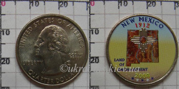 25 центов США "Нью-Мексико" (2008) UNC KM# 422 Р Цветная