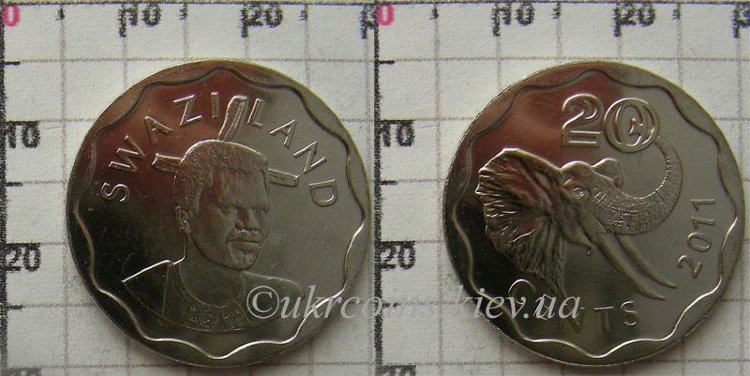 20_cents_swaziland_2011.jpg Новый дизайн!!! 20 центов Свазиленд "Большой тип" (2011) UNC KM# 58