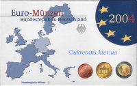 Банковский набор евромонет в упаковке 1,2,5,10, 20, 50 центов 1,2 евро Германия (2004) Proof A
