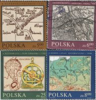 Почтовые марки Польши "Карты" (4 штуки) 