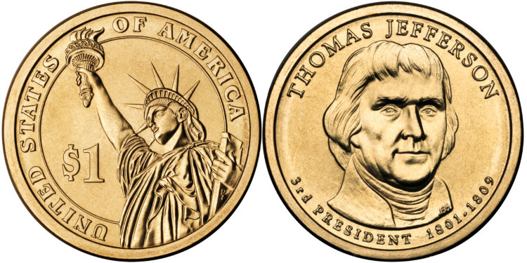 3-й президент Томас Джефферсон/3d president Thomas Jefferson США (2007) UNC KM# 403 