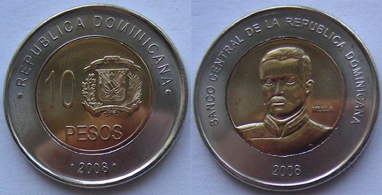 10 песо Доминиканская республика (2008) UNC KM# 106