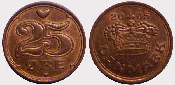 25 оре Дания (1990-2008) XF KM# 868