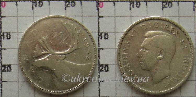 25 центов  Канада George VI (1940-1943) VF KM# 35